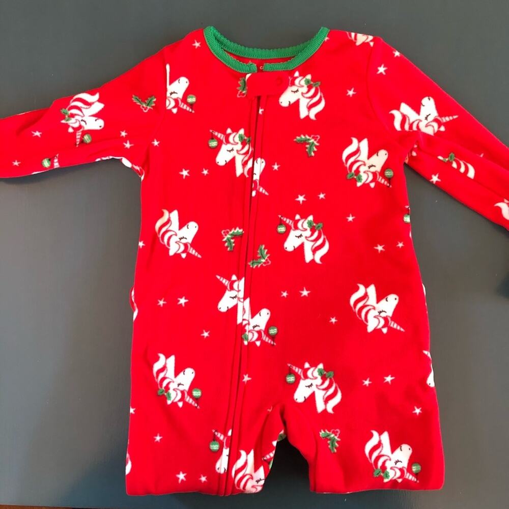 NWT Carter’s Infant Girls’ Christmas Pajamas Unicorns Red Size 18 Months